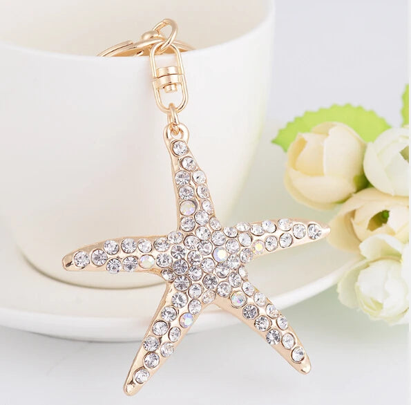 Fashion Rhinestone Crystal Metal Keychain Lovely Cartoon Marine Style Tortoise Fish Dolphin Keyring HandBag Car Pendant Gift