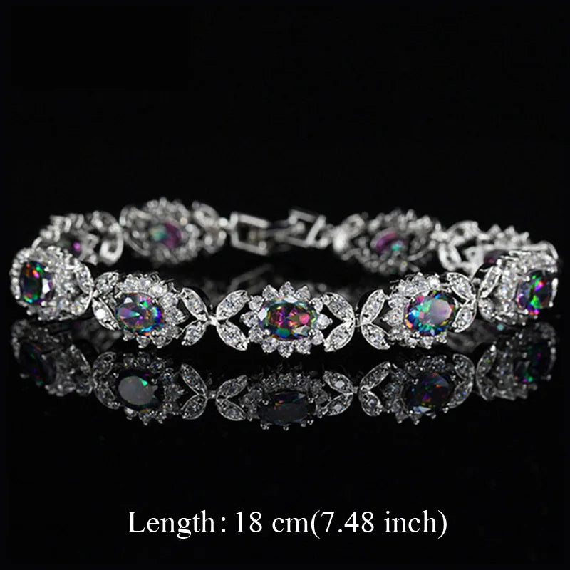 Pera Fashion Women Evening Party Jewelry Natural Light Blue Oval Rainbow Mystic Crystal Stones Bracelets for Birthday Gift B087