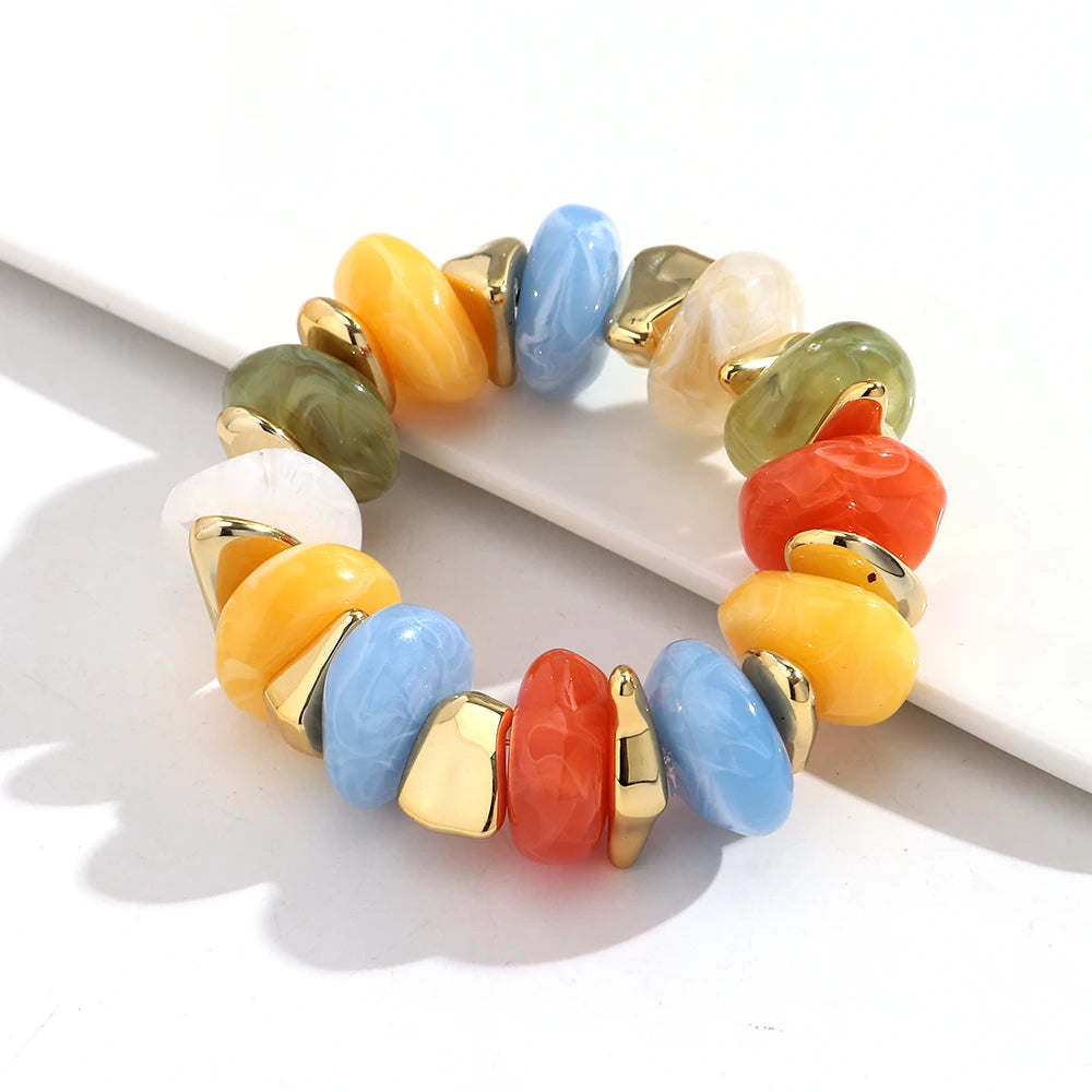 Fashion Acrylic Colorful Irregular Geometric Beads Elastic Bracelets Geometry Beaded Chunky Bracelet for Women New Jewelry Gifts