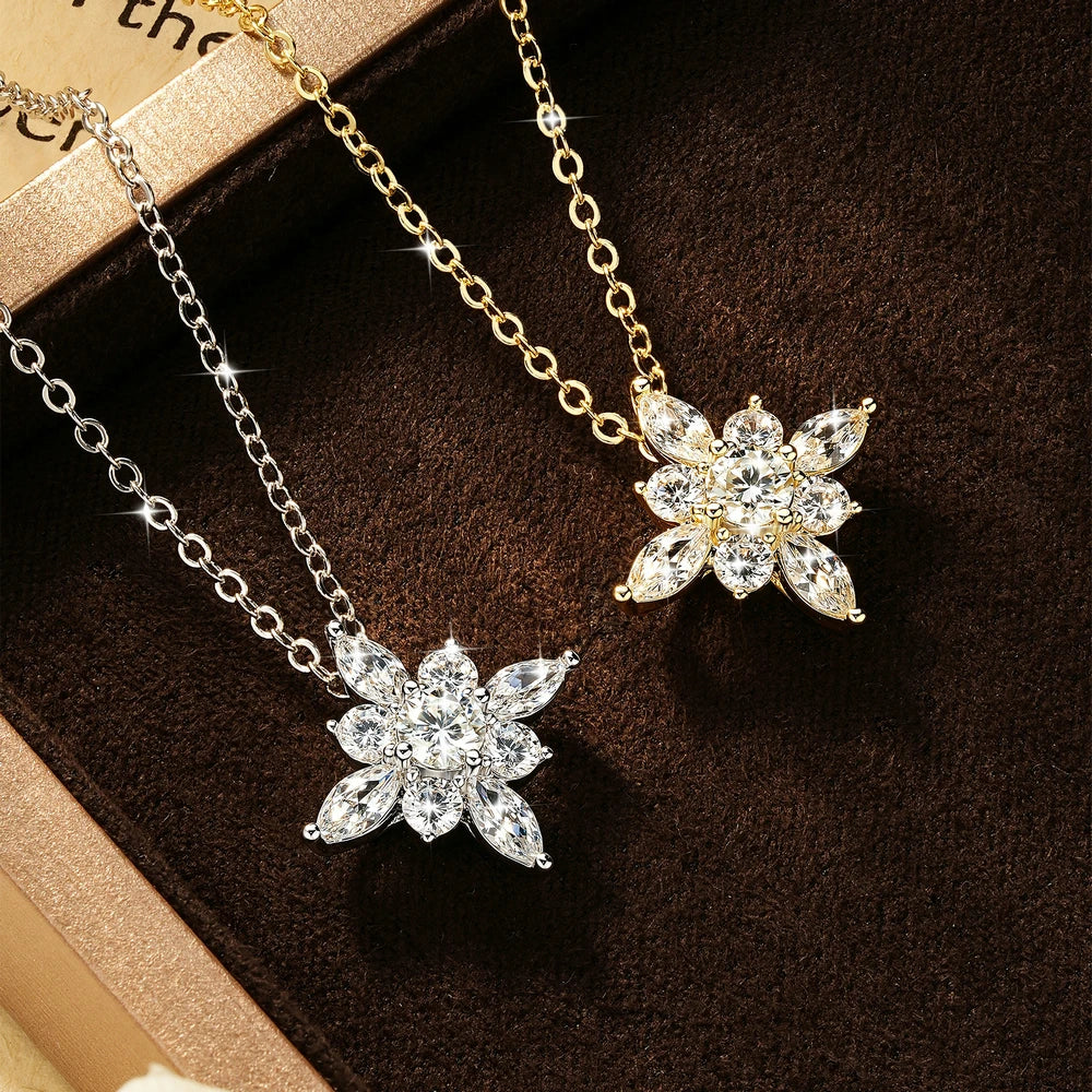 OXTAO Snow Star Moissanite Pendant Necklace 4mm D VVS1 For Women 14K Gold Filled Luxury Sparkling Charm Necklace Jewelry Gifts