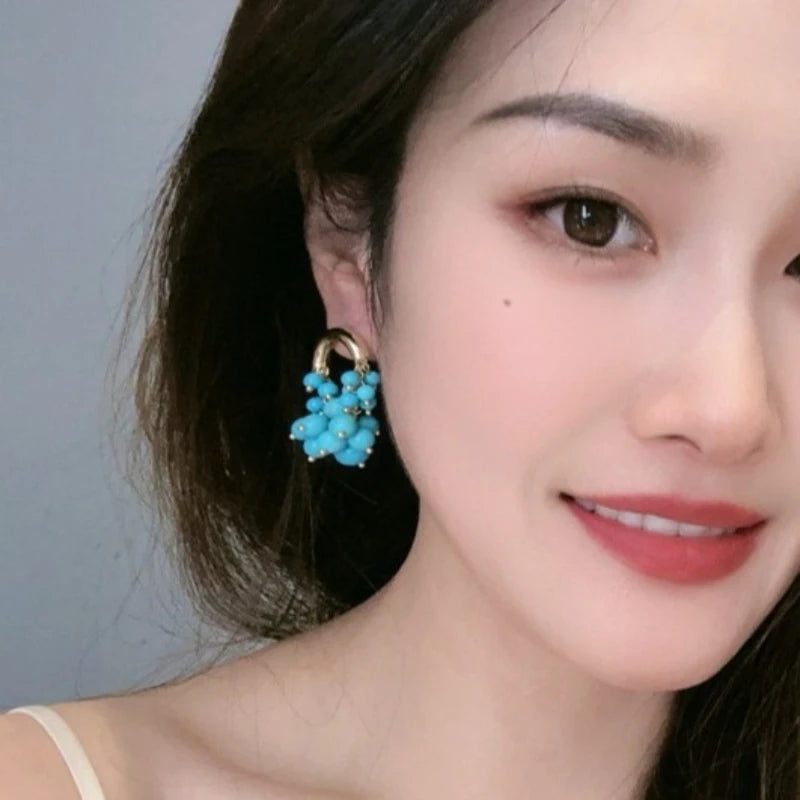 NISHIZAWA Turquoise Earrings for Women Vintage Bohemian Tassels Sweet Jewelry Palace Style Fashion Elegant Pendientes Mujer