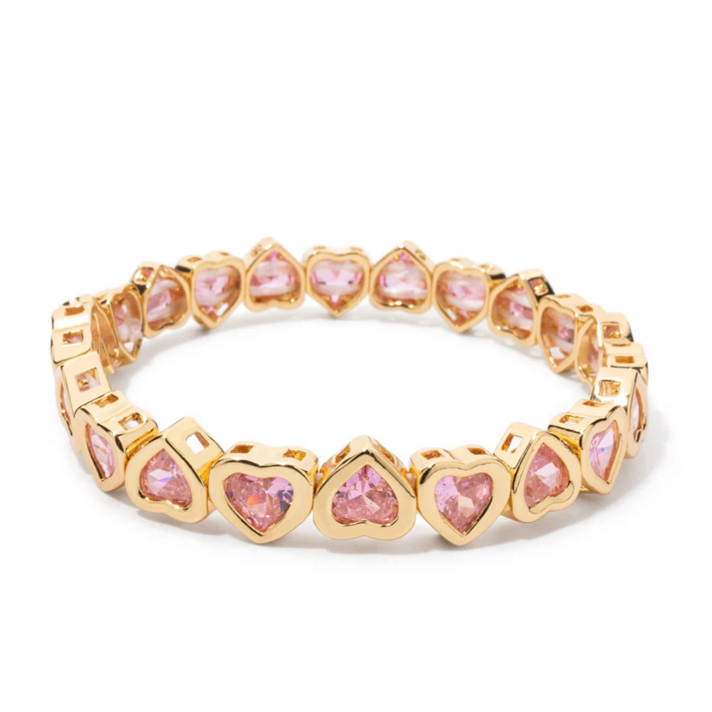 New Copper Heart Beads Gold Color Bracelets for Women Colorful Rhinestone Girl Bangle 2025