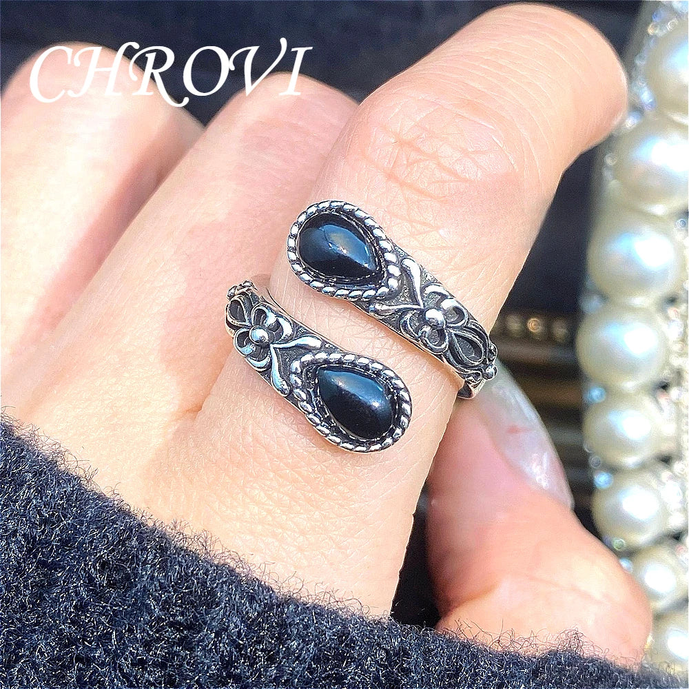 Retro 925 Sterling Silver Agate Spoon, Moonstone Ring, Women's Simple and Fashionable Ring