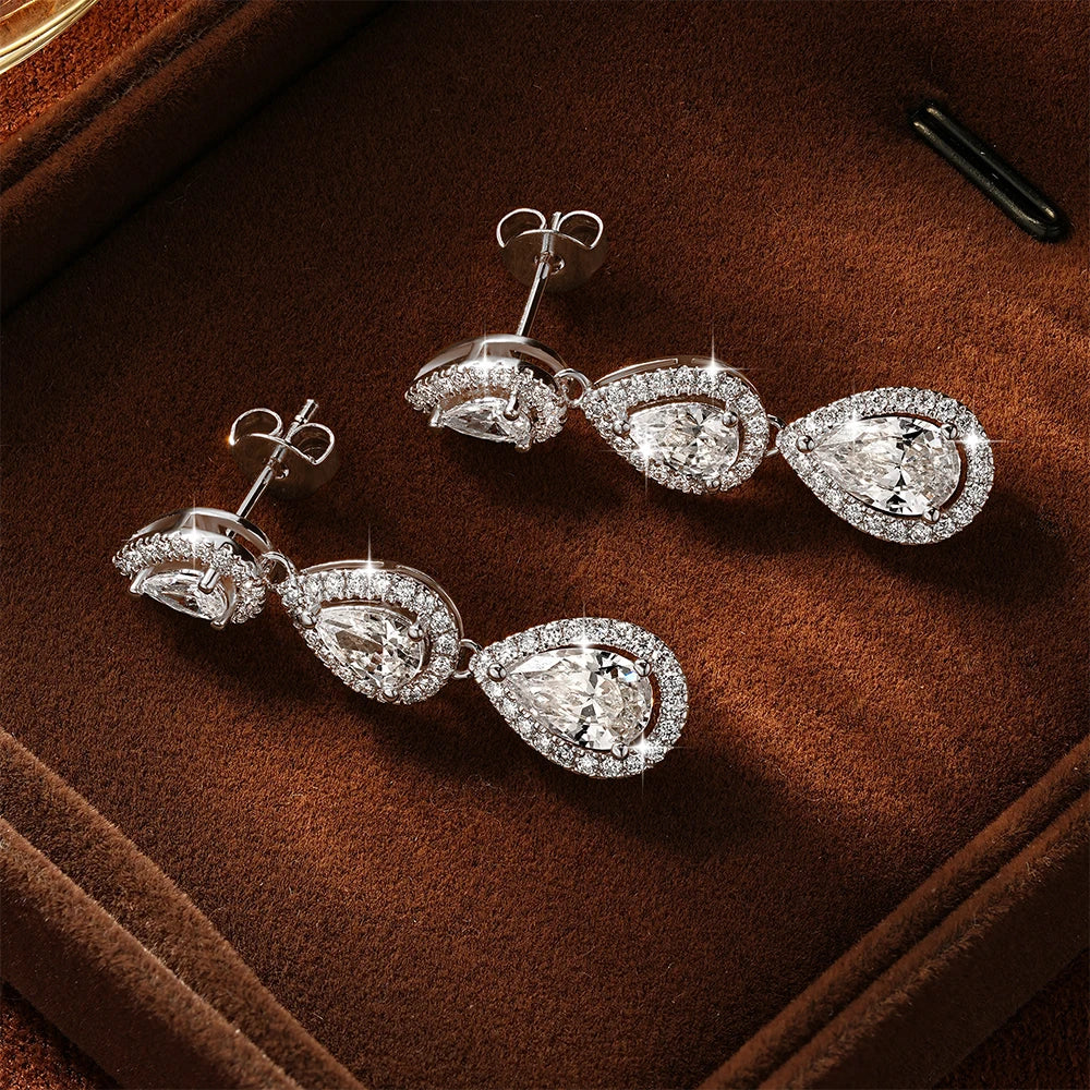 OXTAO Pear Cut D Moissanite&CZ Dangle Drop Earrings with Certified for Women Waterdrop Tassel Earrings Jewelry 14K Gold Filled