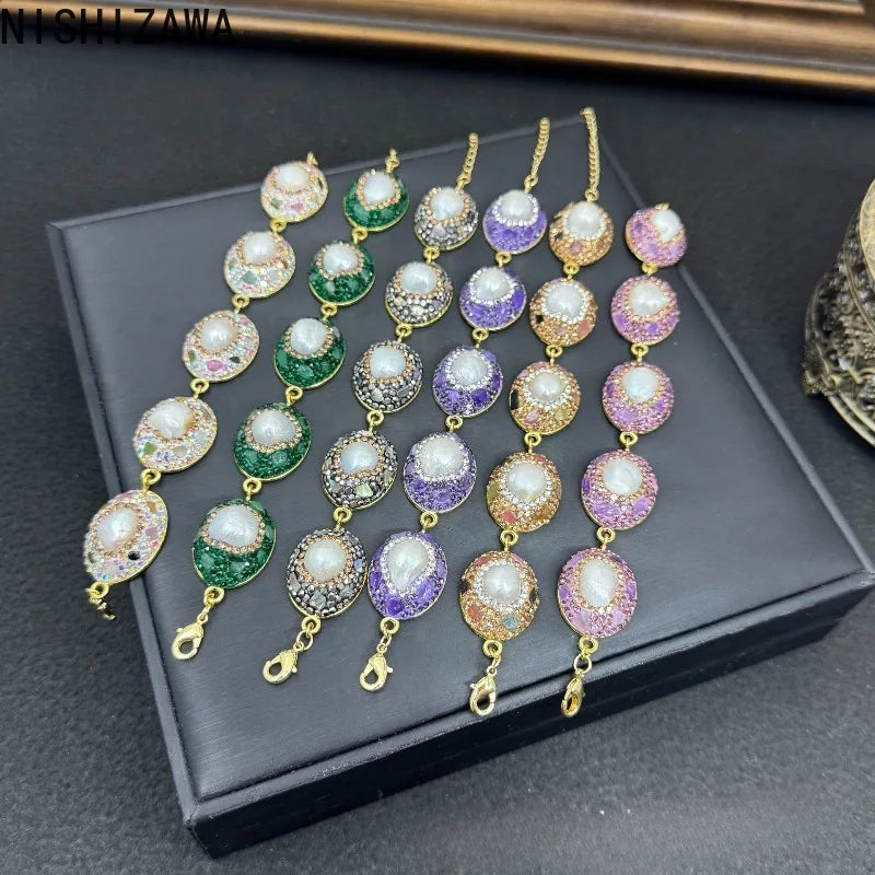 Baroque Pearls Bracelets for Women Inlaid Rhinestones Geometric Exquisite Jewelry Fashion Elegant Versatile Pulseras Mujer
