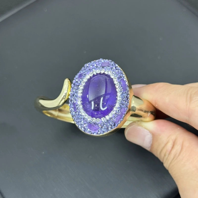 Turkish Style Amethyst Crystal Stone Necklace Ring Earring Set Women Natural Quartz Bracelet Jewelry for Bridal Wed Dress Gift