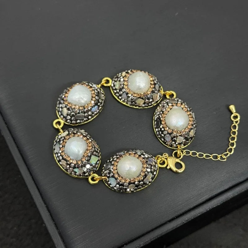 Baroque Pearls Bracelets for Women Inlaid Rhinestones Geometric Exquisite Jewelry Fashion Elegant Versatile Pulseras Mujer