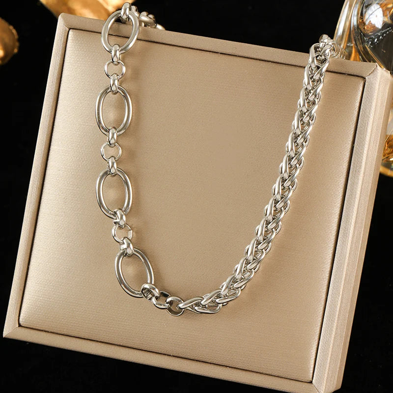 EILIECK 316L Stainless Steel Chain Necklace New Metal Texture Silver Color Fashion Necklace Waterproof Jewelry Bijoux Femme Gift