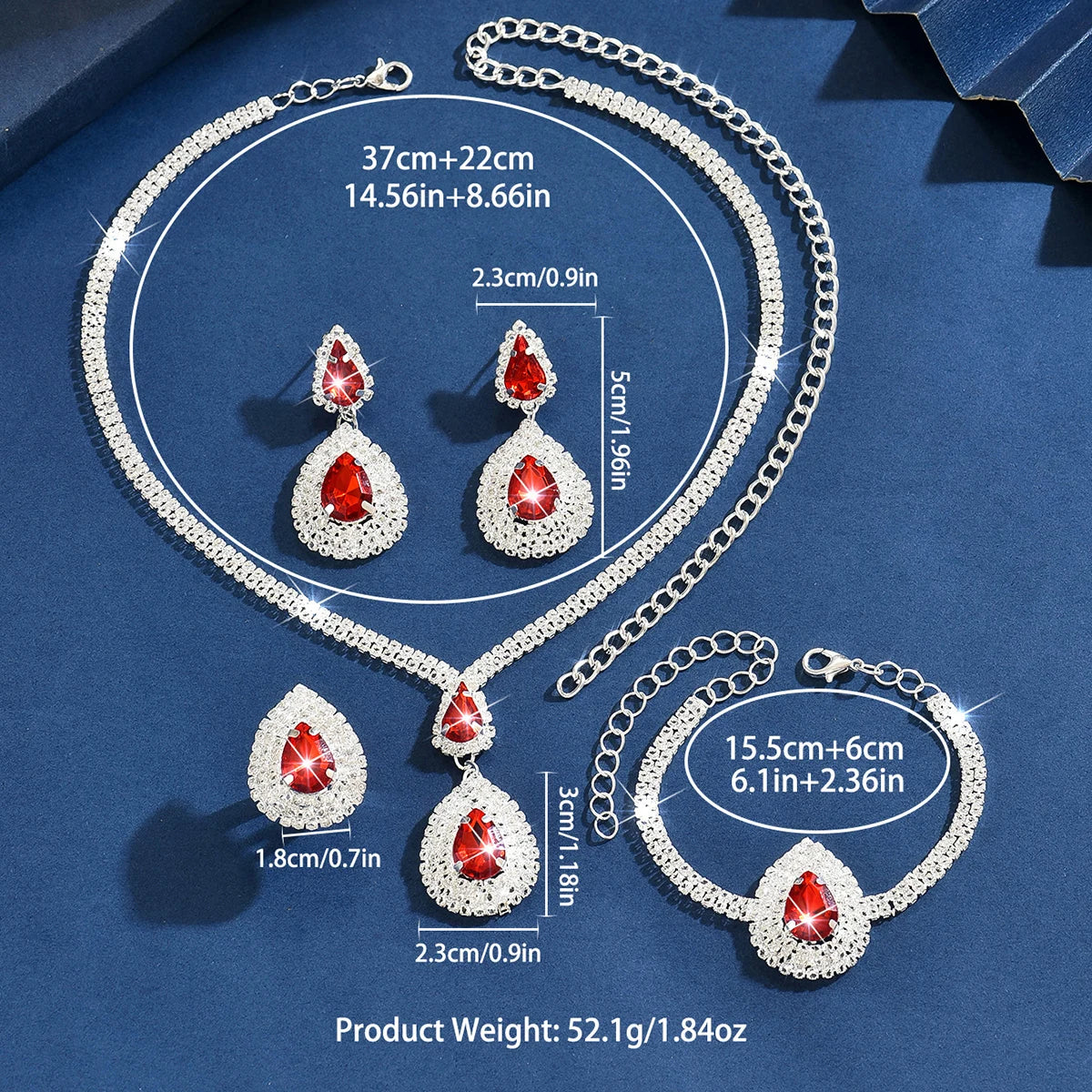 Environmentally friendly, high-quality, and stylish new sparkling multi-color necklace, earring, and bracelet three piece set