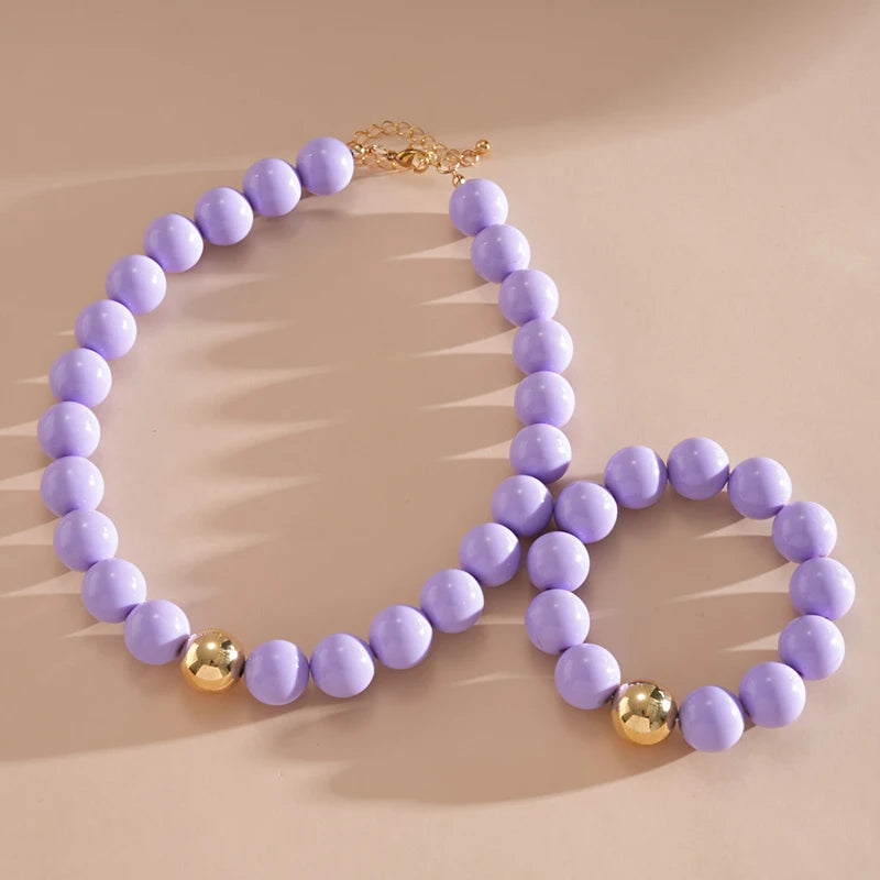 Colorful Acrylic Beads Choker Necklace and Bracelet Sets for Women Statement Jewelry Gift Accessories Fashion