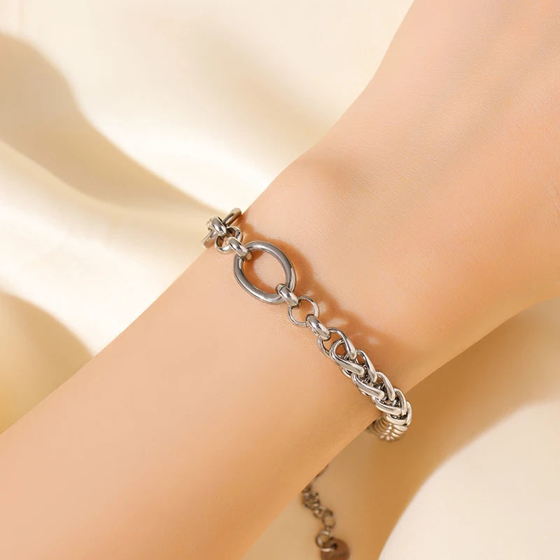 EILIECK 316L Stainless Steel Gold Color Asymmetric Chain Necklace Bracelet Set For Women Fashion Waterproof Jewelry Lady Gift