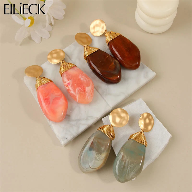 EILIECK Fashion New Resin Vacation-Style Stud Earrings For Women Elegant Ear Dangle Handmade Jewelry Accessories Party Gift