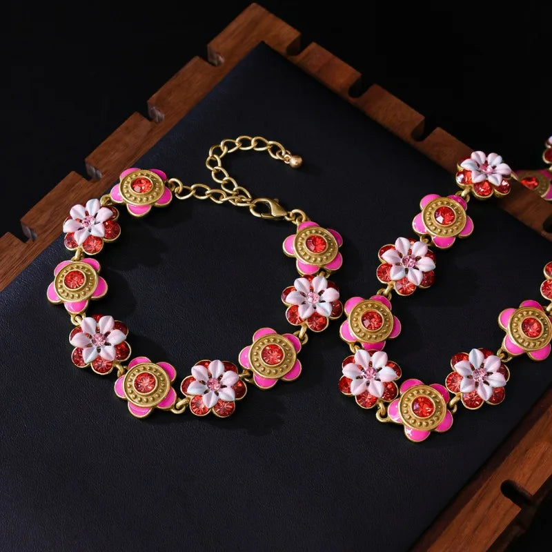 NISHIZAWA Enamel Flowers Bracelets for Women Vintage Sweet Exquisite Jewelry Court Style Elegant Luxury Pulseras Mujer
