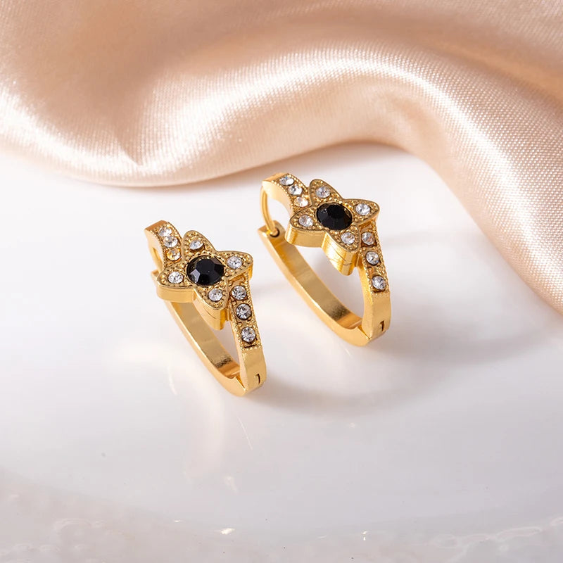 ANENJERY 316L Stainless Steel Colorful Zircon Flower Star Earrings For Women Men Personality French Party Jewelry Gift Wholesale