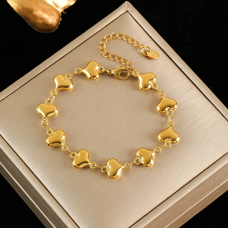 EILIECK 316L Stainless Steel Colorful Star Zircon Charm Bracelet Gold Color Jewelry Trendy Metal Texture Accessories for Women
