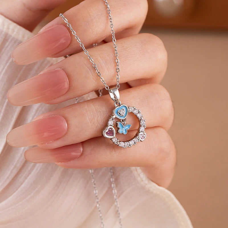ANENJERY 316L Stainless Steel Flower Butterfly Shell Pendant Necklace For Women Delicate Elegant Fashion Jewelry Gifts Wholesale