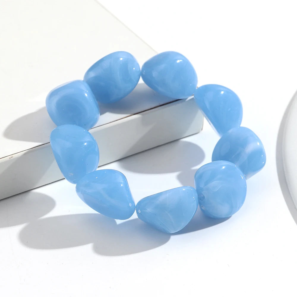 Boho Colorful Irregular Stone-shaped Beads Stretch Bangle Bracelets New Resin Geometric Beaded Bracelet 2026 Trendy Jewelry