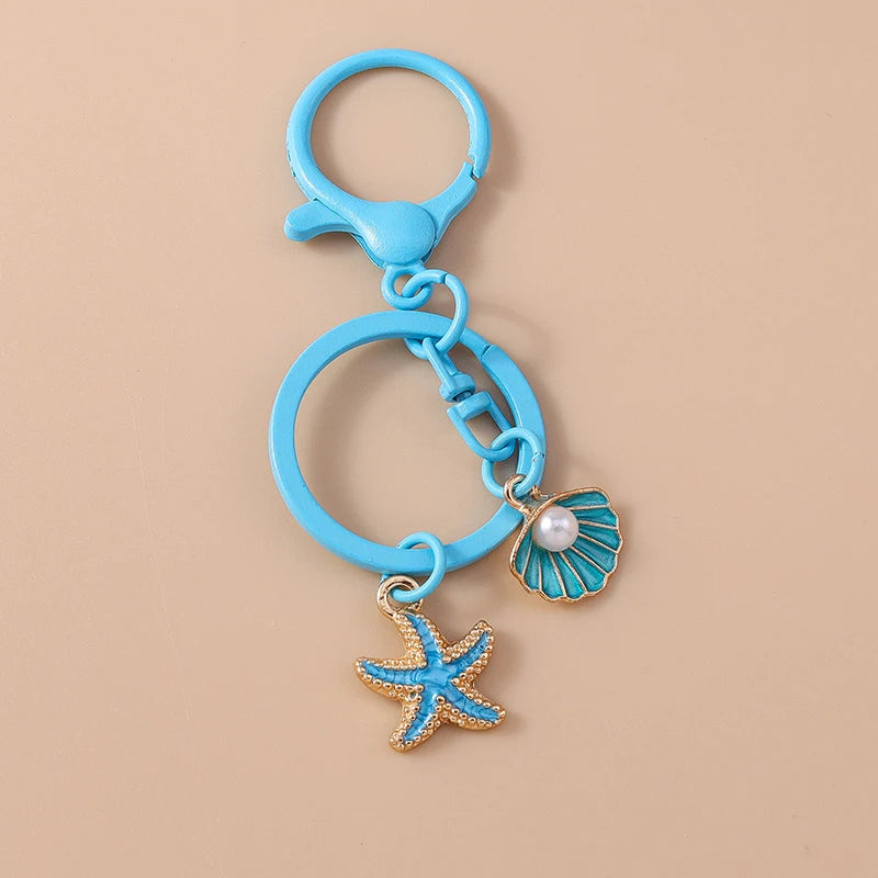 Pretty Mermaid Starfish Shell Keychain Marine Life Key Ring Women Girls Handbag Pendants DIY Jewelry Gifts