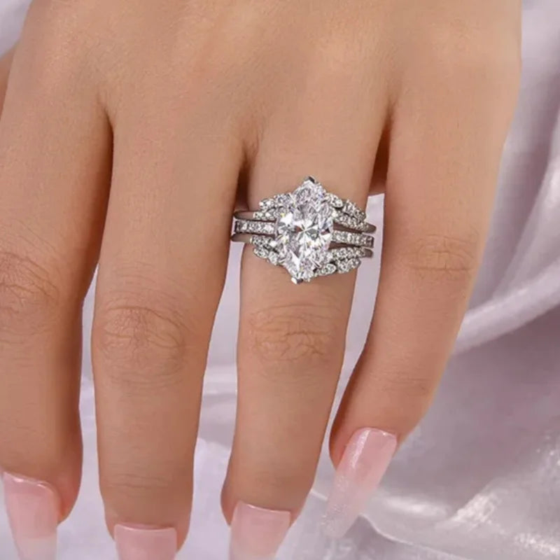 Gorgeous Women Set Ring Inlaid Brilliant Marquise Cubic Zirconia Fashion Accessories for Lady Wedding Party Versatile Jewelry
