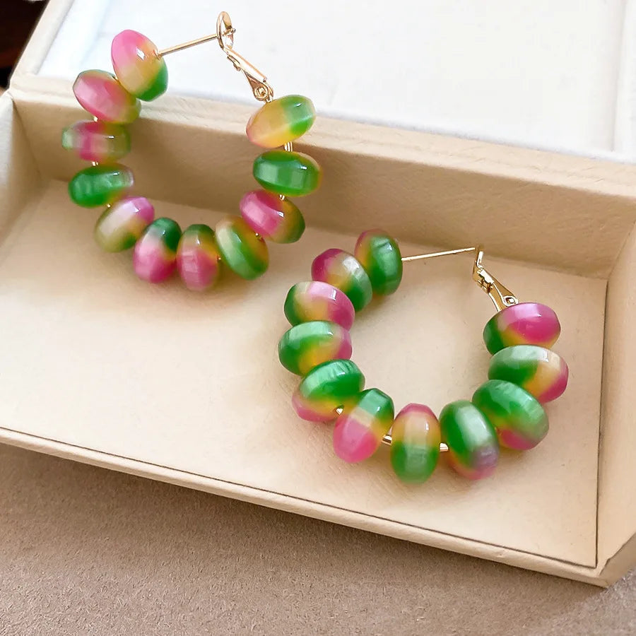 Summer Fashion Round Resin Hoop Earrings Minimalist Fresh Style Unique Design Elegant Versatile Ear Jewelry for Women
