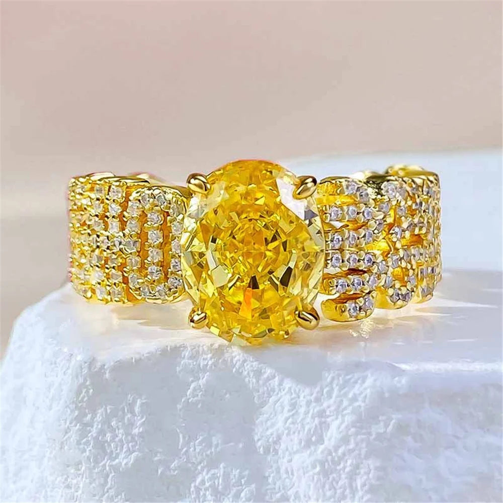 Luxury Female Yellow Zircon Stone Oval Engagement Rings For Women Gold Color Wedding Bands Jewelry Party Gifts