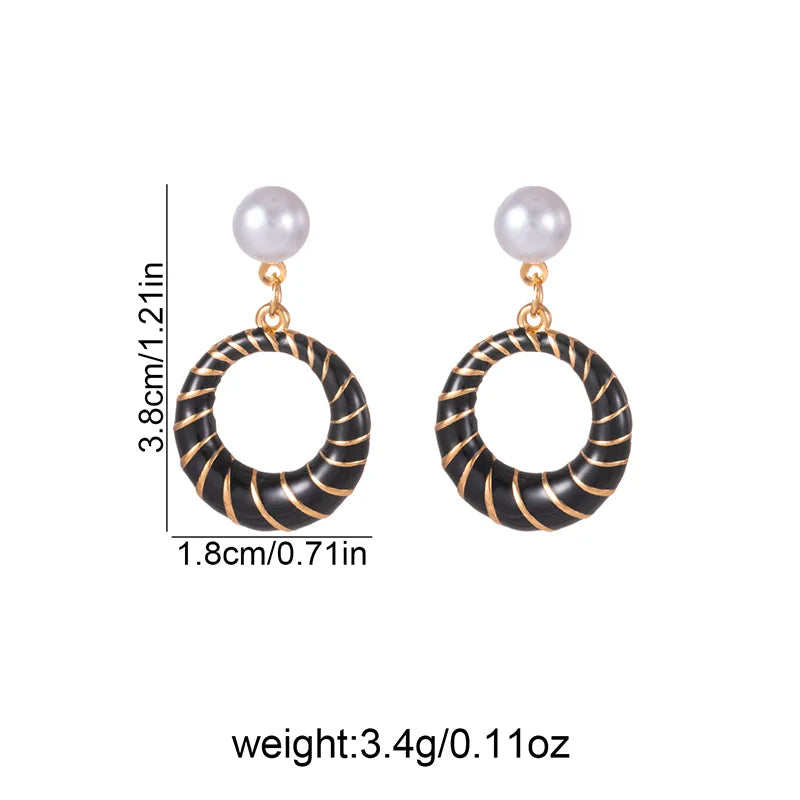 ANENJERY 316L Stainless Steel Hollow Round Imitation Pearls Stud Earrings For Women Luxury Niche Temperament Simple Jewelry Gift