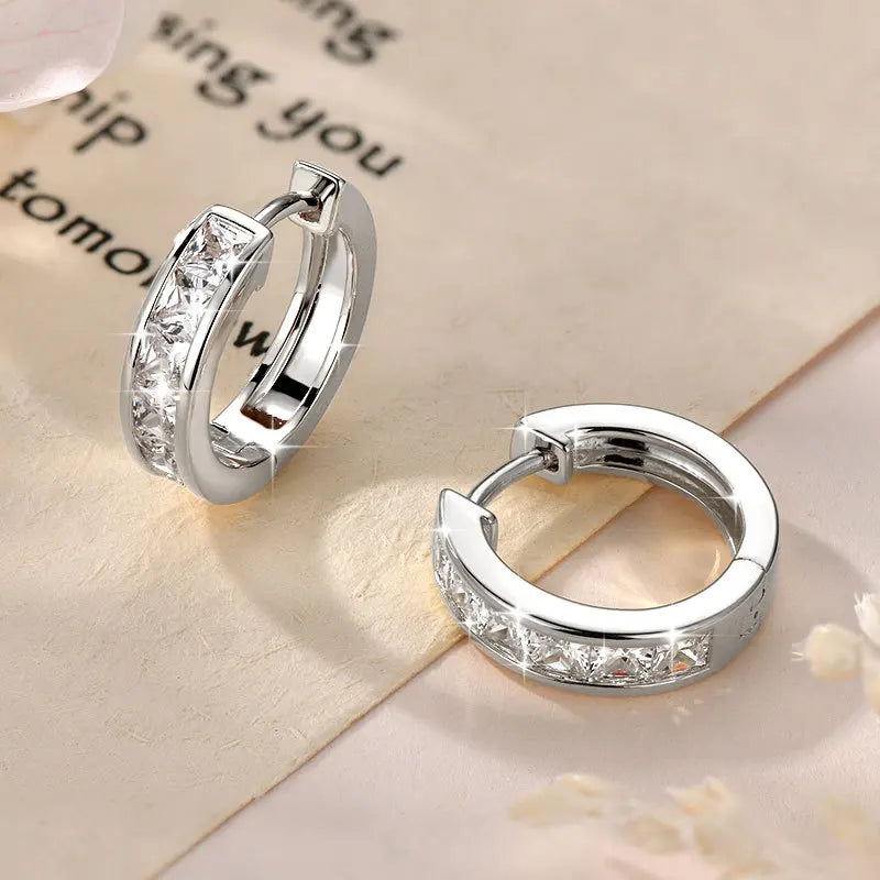 Stainless Steel Shiny Square Cubic Zirconia Huggie Hoop Earrings for Women Fashion Dangle Drop Earrings Trendy Jewelry Gifts