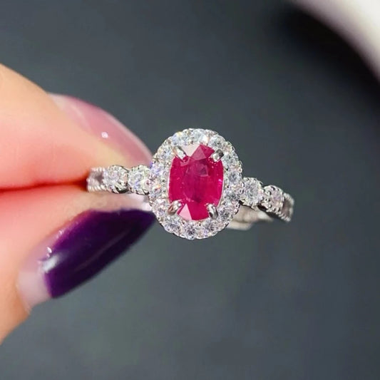Pink Natural Ruby Ring with Certificate 7mm*5mm 0.7ct Myanmar Ruby 925 Silver Ring for Party Gift for Wife