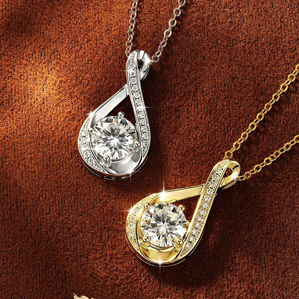 OXTAO Infinity Moissanite Pendant Necklace 8mm&1.2mm D VVS1 for Women 14K Gold Filled Clavicle Chain Necklace Fine Jewelry Gift