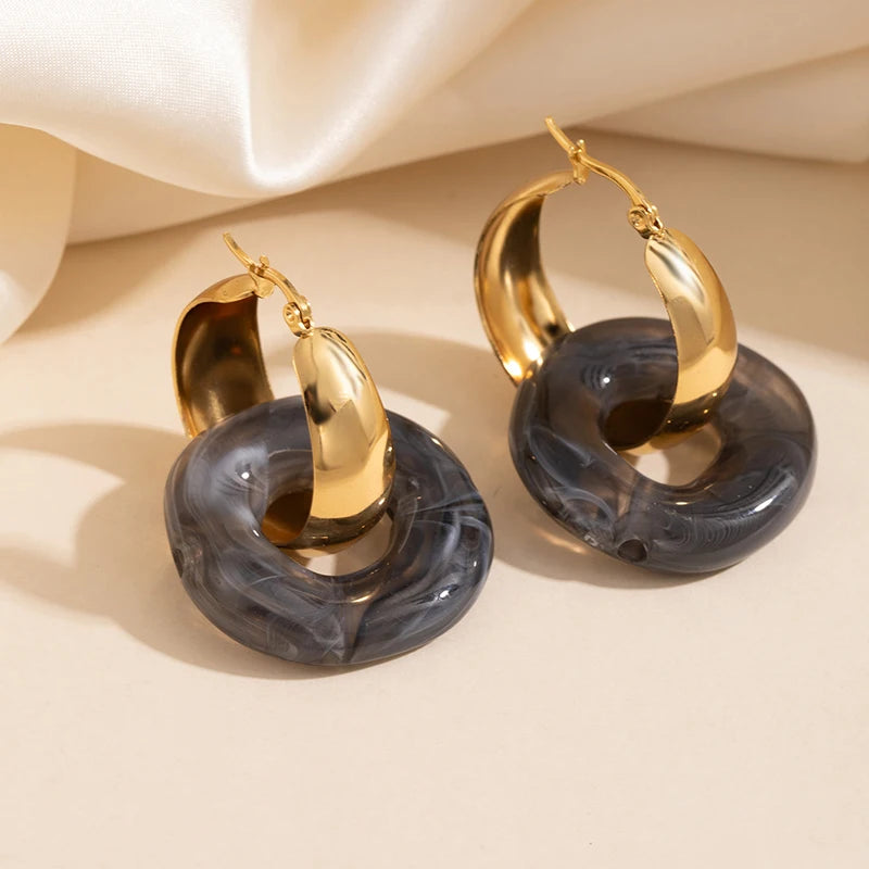 ANENJERY 316L Stainless Steel Colorful Resin Circular Hoop Earrings For Women Fashion Y2K Exaggerated Jewelry Gifts Wholesale