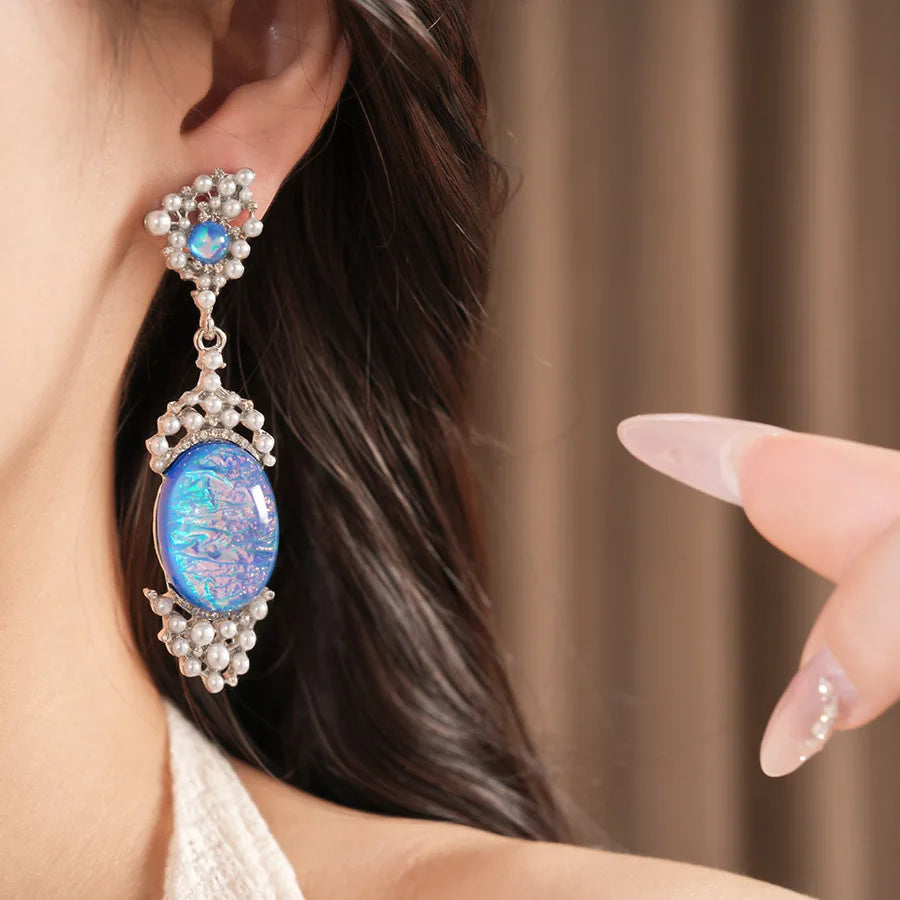Imitation Pearl Necklace Drop Earrings Oval Shaped Pendant Necklace Earring Women's Fashion Rhinestone Party Jewelry Set  K