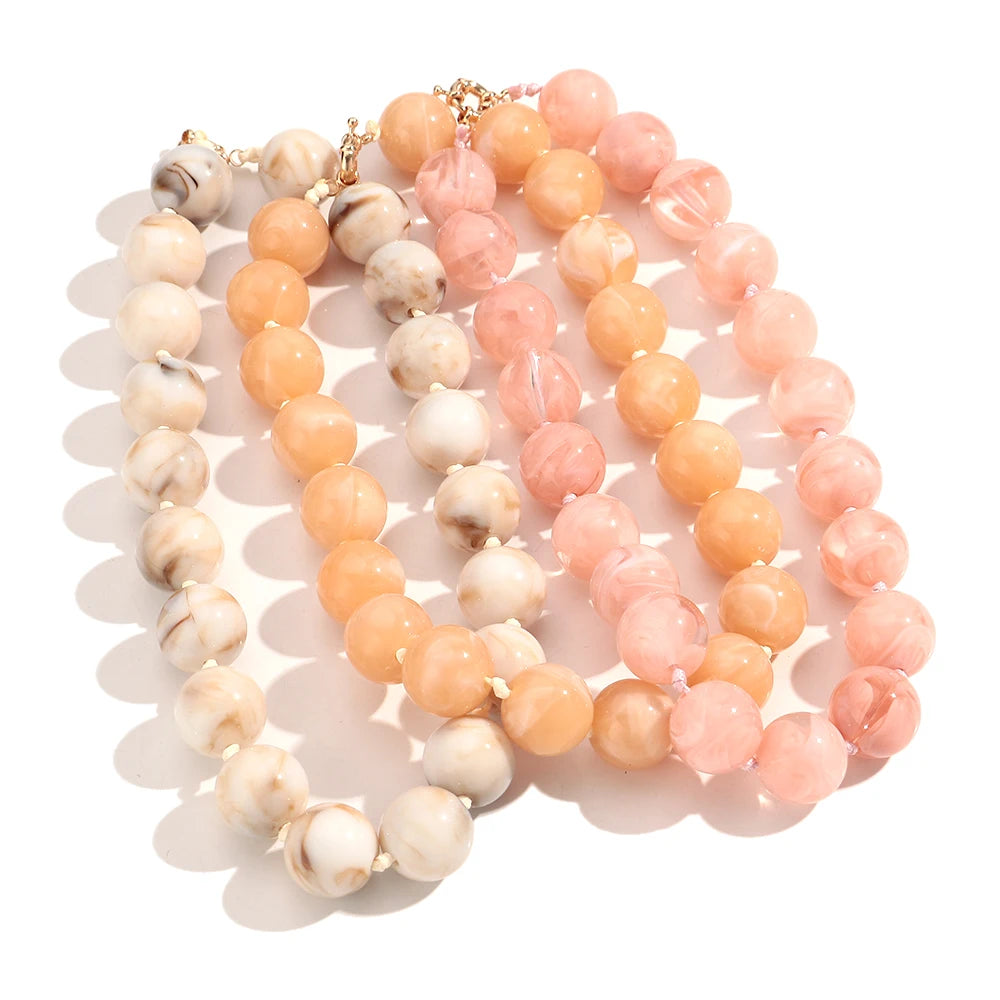 Trendy Multicolor Big Round Beads Choker Necklace for Women Acrylic Geometric Beaded Handmade Knot Necklaces Jewelry Gifts