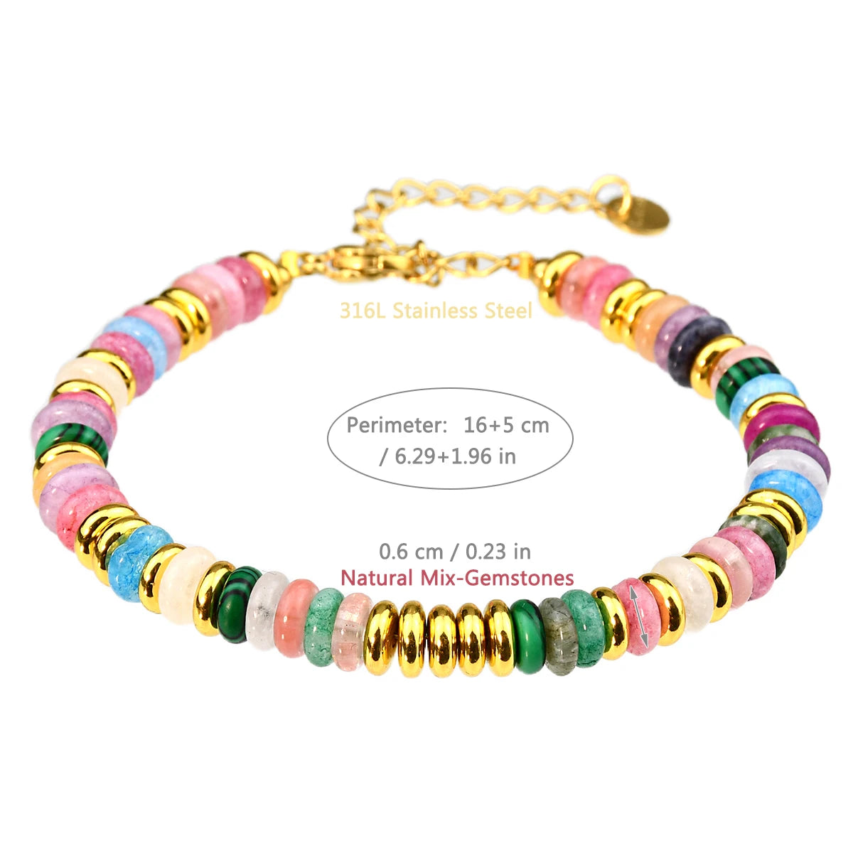 Natural Stone Colorful Mix-Gemstones Beaded Bracelet Bohemian Women's Sweet And Cute Summer Vacation Handmade Jewelry
