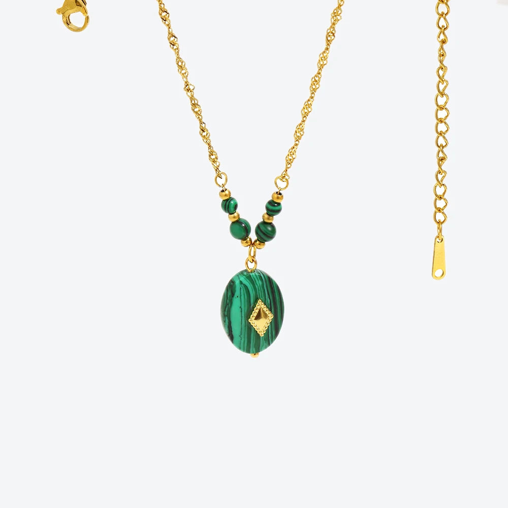 E.B.belle Acrylic Green Color Rhombus Star Pendant Necklace 18K Gold Plated Stainless Steel Women Fashion Jewelry