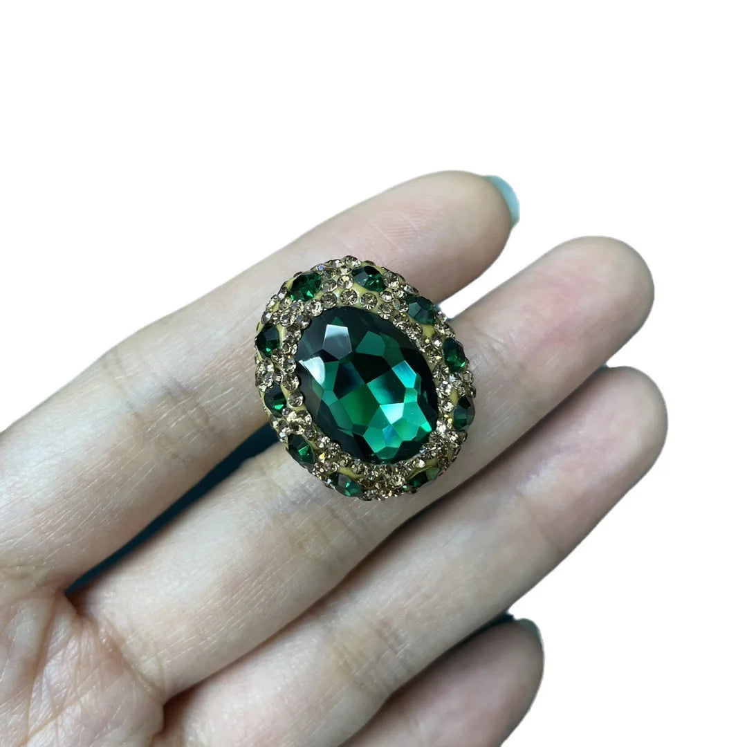 Green Crystal Ring Full of Diamonds Noble Temperament Light Luxury Jewelry Vintage Design for Wedding Party High-end Jewelry