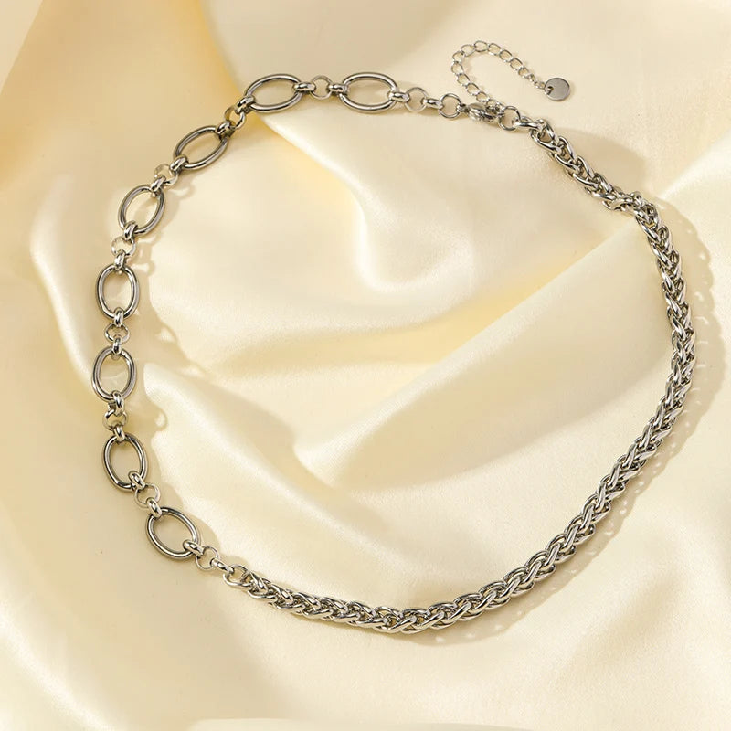 EILIECK 316L Stainless Steel Gold Color Asymmetric Chain Necklace Bracelet Set For Women Fashion Waterproof Jewelry Lady Gift