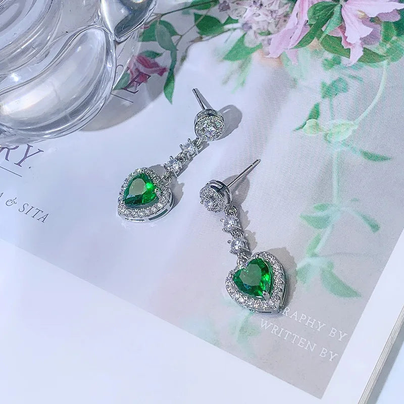 Hot Selling Temperament Color Treasure Simulation Emerald Tourmaline Long Ear Pendant Female Jewelry Party Birthday Jewelry Gift