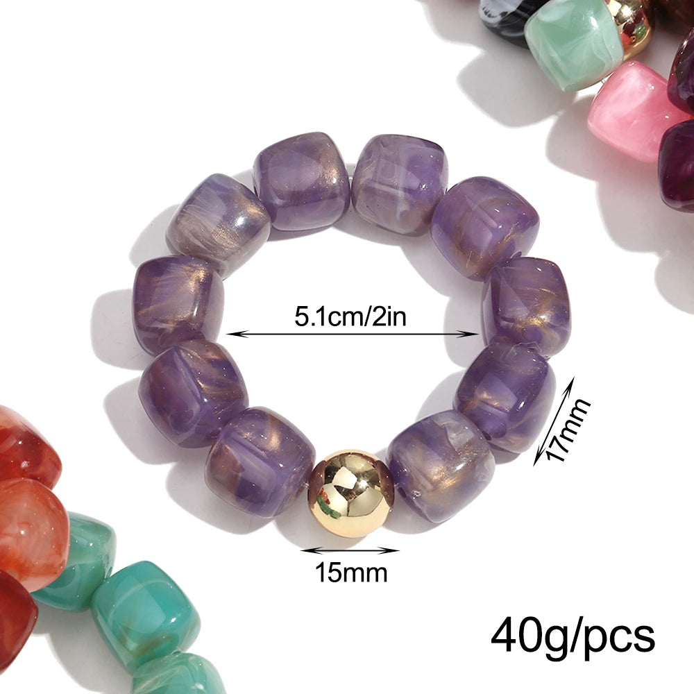 Acrylic Multicolor Irregular Beads Stretchy Bracelets Bangles for Women Resin Marbled Beaded Geometric Elastic Bracelet Jewelry