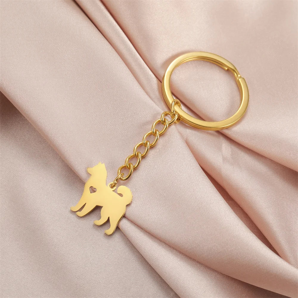 Cute Dog Samoye Keychain for Women Men Stainless Steel Dachshund Puppy Animal Lovers Key Ring for Car Backpack  Jewelry Gifts