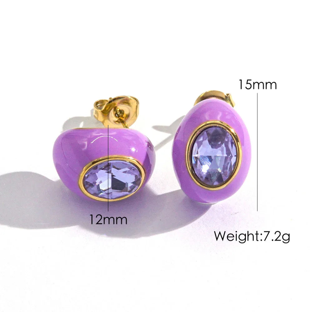 CARLIDANA High Quality Gold Plated Waterdrop Enamel Stud Earrings Jewelry Bridal Wedding Zircon Stone Earrings For Women