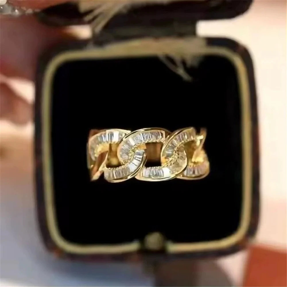 Luxury Female Yellow Gold Color White Zircon Stone Wedding Jewelry Promise Love Engagement Rings For Women