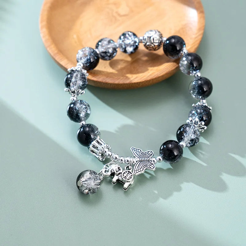 Fashion Ice crack Gradient Beaded Bracelet for Women Vintage Handmade Butterfly Elephant Bracelet Valentine's Jewelry Gifts