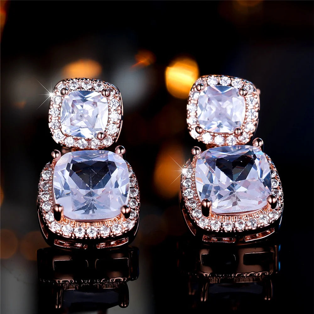 Luxury Big White Zircon Clip Earrings For Women Luxury Crystal Female Silver Color Round Wedding Jewelry