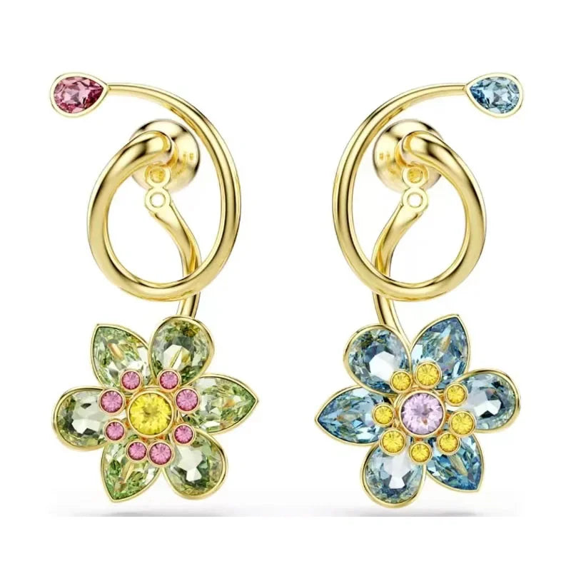 2026 New Trend Original Luxury Crystal Set Charm Yellow Pink Blue Flower Crystal Pendant Fashion Necklace Earring Gift for Women