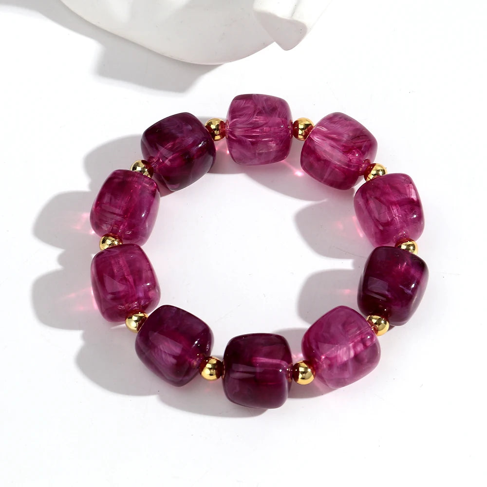 Trendy Resin Purple Wide Geometric Chunky Bangles for Women Fashion Acrylic Beaded Bangle Bracelets Party Jewelry Gifts