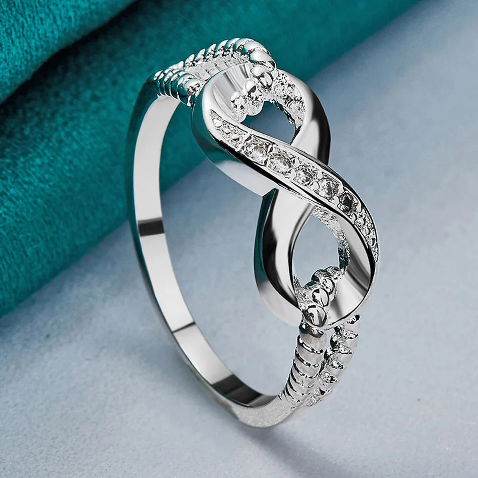 URMYLADY 925 Sterling Silver Creative 8 Zircon 7-10 # Ring For Women Wedding Party Fashion Charm Jewelry