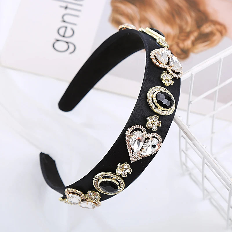 Light Luxury Baroque Rhinestone Heart Headband Personality Fashion High Quality Cloth Headband