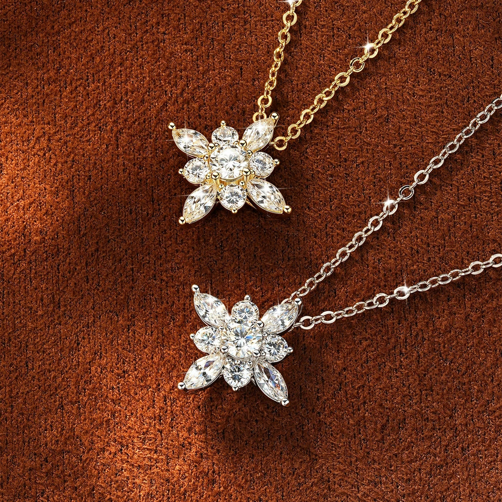 OXTAO Snow Star Moissanite Pendant Necklace 4mm D VVS1 For Women 14K Gold Filled Luxury Sparkling Charm Necklace Jewelry Gifts