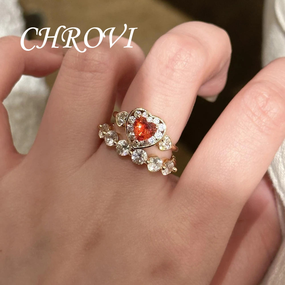 Retro 925 sterling silver dopamine fanta color heart-shaped zirconium stone open ring - Luxury handcrafted jewelry