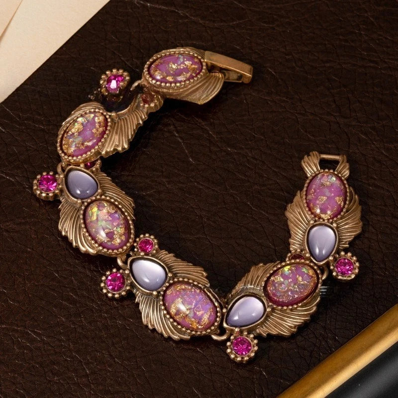 NISHIZAWA Pink Opal Bracelets Woman Geometric Vintage Palace Style Jewelry Fashion Light Luxury Elegant Pulseras Mujer